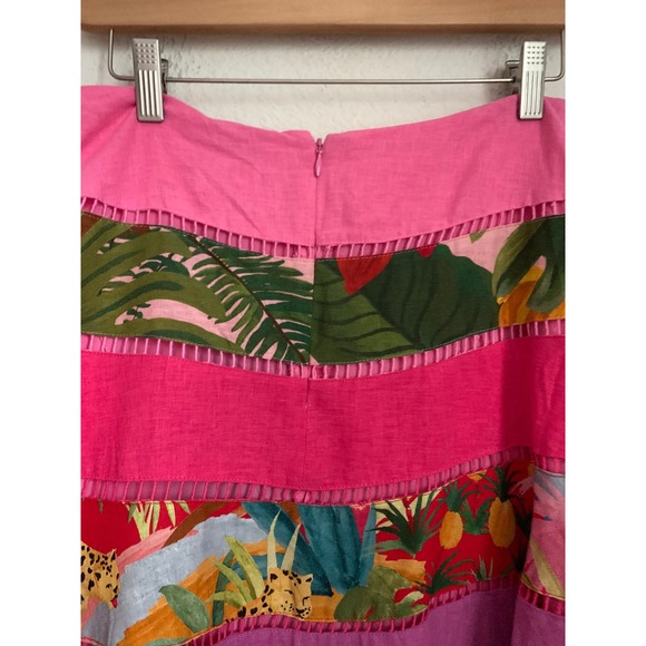 FARM Rio Patchwork Rainbow Mixed Tiered Midi Skirt Tropical Print size S NWT - Picture 7 of 10